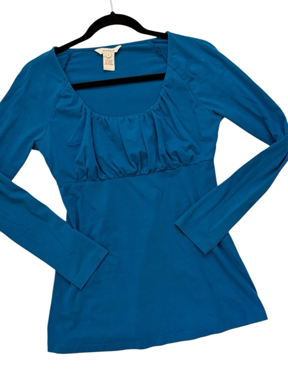 Sundance Boho Empire Waist Top Small Teal Blue Ruched Medieval Style Blouse